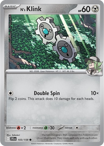 Thẻ hình Pokemon N's Klink 103/159 - Lá bài lẻ Journey Together Common Reverse Holo tiếng Anh chính hãng