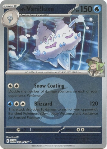 Thẻ hình Pokemon N's Vanilluxe 051/217 - Lá bài lẻ Ascended Heroes Uncommon Poke Ball Holo tiếng Anh chính hãng