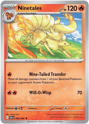 Thẻ hình Pokemon Ninetales 009/086 - Lá bài lẻ Chaos Rising Uncommon Reverse Holo tiếng Anh chính hãng