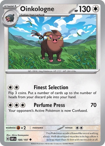 Thẻ hình Pokemon Oinkologne 184/197 - Lá bài lẻ Obsidian Flames Uncommon Reverse Holo tiếng Anh chính hãng