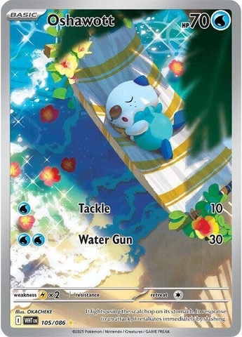 Thẻ hình Pokemon Oshawott 105/086 - Lá bài lẻ White Flare Illustration Rare tiếng Anh chính hãng