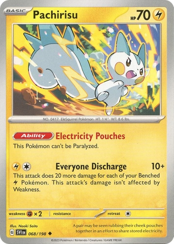 Thẻ hình Pokemon Pachirisu 068/198 - Lá bài lẻ Scarlet & Violet Base Set Uncommon Reverse Holo tiếng Anh chính hãng