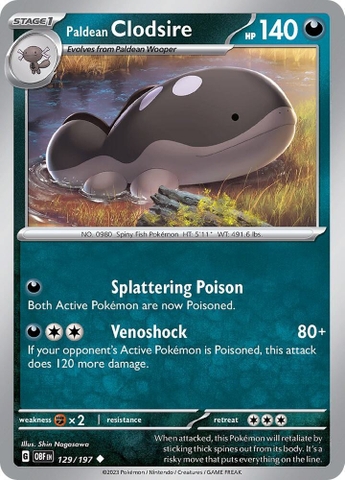 Thẻ hình Pokemon Paldean Clodsire 129/197 - Lá bài lẻ Obsidian Flames Uncommon Reverse Holo tiếng Anh chính hãng