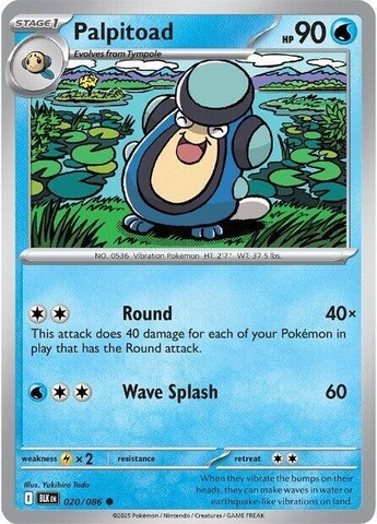 Thẻ hình Pokemon Palpitoad 020/086 - Lá bài lẻ Black Bolt Common Reverse Holo tiếng Anh chính hãng
