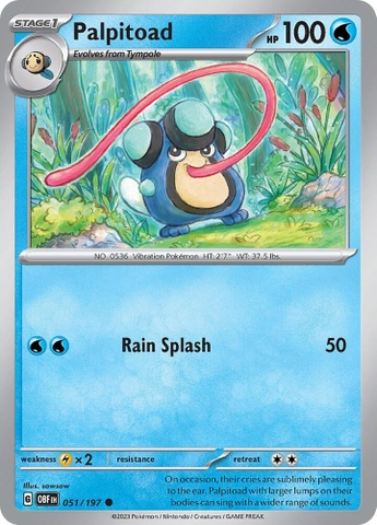Thẻ hình Pokemon Palpitoad 051/197 - Lá bài lẻ Obsidian Flames Common Reverse Holo tiếng Anh chính hãng