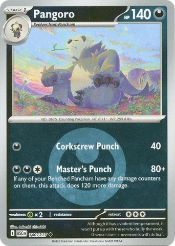 Thẻ hình Pokemon Pangoro 140/217 - Lá bài lẻ Ascended Heroes Uncommon Energy Symbol Holo tiếng Anh chính hãng