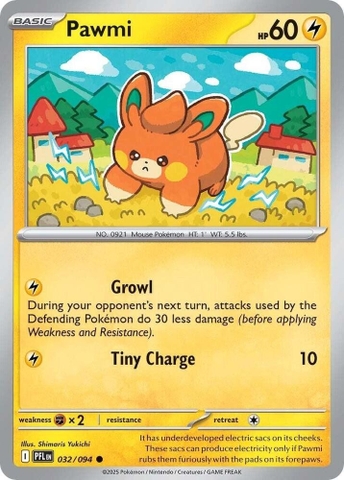 Thẻ hình Pokemon Pawmi 032/094 - Lá bài lẻ Phantasmal Flames Common Reverse Holo tiếng Anh chính hãng