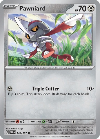 Thẻ hình Pokemon Pawniard 148/197 - Lá bài lẻ Obsidian Flames Common Reverse Holo tiếng Anh chính hãng
