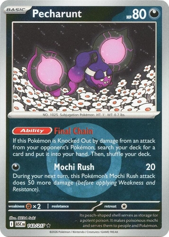 Thẻ hình Pokemon Pecharunt 143/217 - Lá bài lẻ Ascended Heroes Holo Rare Energy Symbol Holo tiếng Anh chính hãng