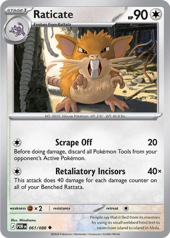 Thẻ hình Pokemon Raticate 061/088 - Lá bài lẻ Perfect Order Uncommon Reverse Holo tiếng Anh chính hãng