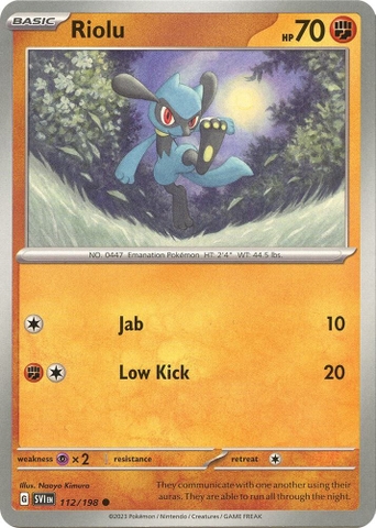 Thẻ hình Pokemon Riolu 112/198 - Lá bài lẻ Scarlet & Violet Base Set Common Reverse Holo tiếng Anh chính hãng