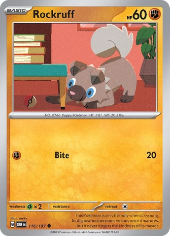 Thẻ hình Pokemon Rockruff 116/197 - Lá bài lẻ Obsidian Flames Common Reverse Holo tiếng Anh chính hãng