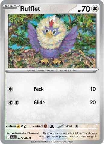 Thẻ hình Pokemon Rufflet 077/086 - Lá bài lẻ Black Bolt Common Reverse Holo tiếng Anh chính hãng