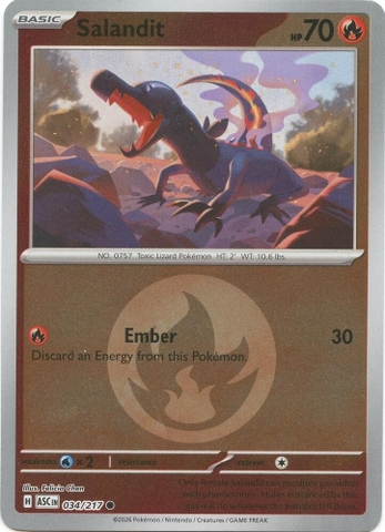 Thẻ hình Pokemon Salandit 034/217 - Lá bài lẻ Ascended Heroes Common Energy Symbol Holo tiếng Anh chính hãng