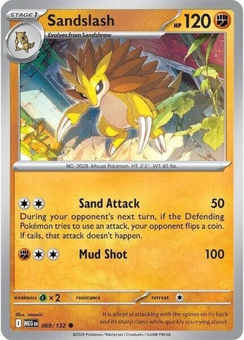 Thẻ hình Pokemon Sandslash 069/132 - Lá bài lẻ Mega Evolution Base Set Common Reverse Holo tiếng Anh chính hãng