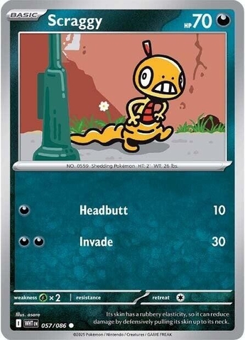Thẻ hình Pokemon Scraggy 057/086 - Lá bài lẻ White Flare Common Reverse Holo Poke Ball Holo tiếng Anh chính hãng