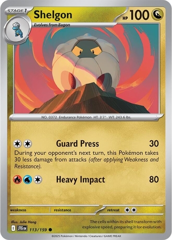 Thẻ hình Pokemon Shelgon 113/159 - Lá bài lẻ Journey Together Common Reverse Holo tiếng Anh chính hãng