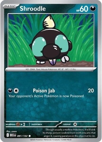 Thẻ hình Pokemon Shroodle 091/132 - Lá bài lẻ Mega Evolution Base Set Common Reverse Holo tiếng Anh chính hãng