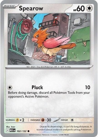 Thẻ hình Pokemon Spearow 102/132 - Lá bài lẻ Mega Evolution Base Set Common Reverse Holo tiếng Anh chính hãng