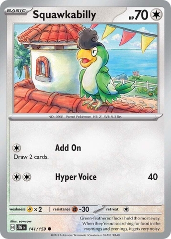 Thẻ hình Pokemon Squawkabilly 141/159 - Lá bài lẻ Journey Together Common Reverse Holo tiếng Anh chính hãng
