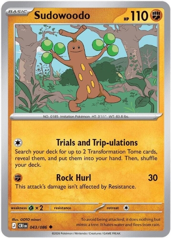 Thẻ hình Pokemon Sudowoodo 043/086 - Lá bài lẻ Chaos Rising Uncommon Reverse Holo tiếng Anh chính hãng