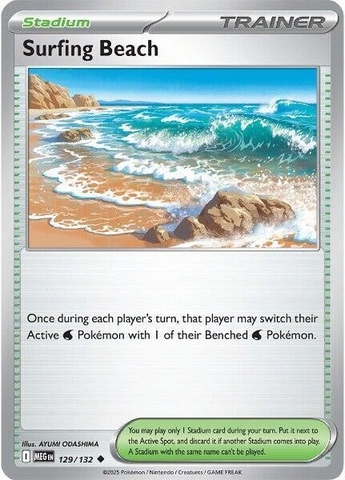 Thẻ hình Pokemon Surfing Beach 129/132 - Lá bài lẻ Mega Evolution Base Set Uncommon tiếng Anh chính hãng