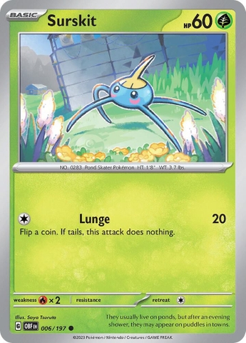 Thẻ hình Pokemon Surskit 006/197 - Lá bài lẻ Obsidian Flames Common Reverse Holo tiếng Anh chính hãng