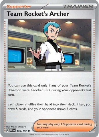 Thẻ hình Pokemon Team Rocket's Archer 170/182 - Lá bài lẻ Destined Rivals Uncommon tiếng Anh chính hãng
