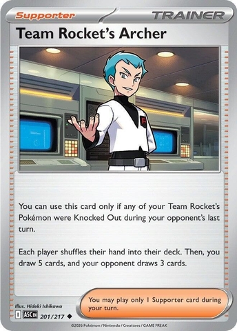 Thẻ hình Pokemon Team Rocket's Archer 201/217 - Lá bài lẻ Ascended Heroes Uncommon tiếng Anh chính hãng