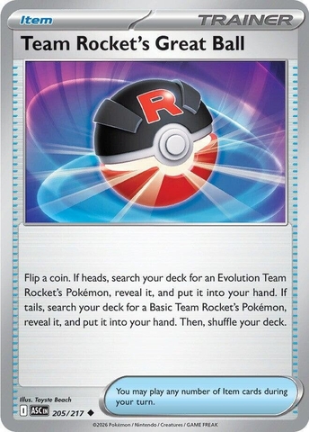 Thẻ hình Pokemon Team Rocket's Great Ball 205/217 - Lá bài lẻ Ascended Heroes Uncommon tiếng Anh chính hãng
