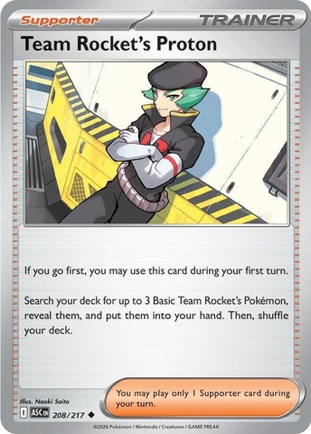 Thẻ hình Pokemon Team Rocket's Proton 208/217 - Lá bài lẻ Ascended Heroes Uncommon tiếng Anh chính hãng