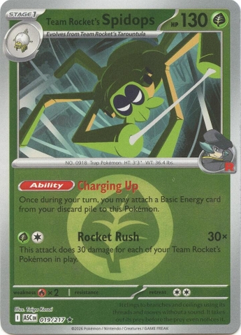 Thẻ hình Pokemon Team Rocket's Spidops 019/217 - Lá bài lẻ Ascended Heroes Rare Energy Symbol Holo tiếng Anh chính hãng