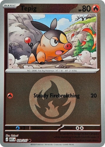 Thẻ hình Pokemon Tepig 029/217 - Lá bài lẻ Ascended Heroes Common Energy Symbol Holo tiếng Anh chính hãng