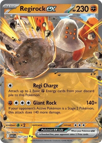 Thẻ hình Pokemon Regirock ex 107/217 - Lá bài lẻ Ascended Heroes Double Rare tiếng Anh chính hãng