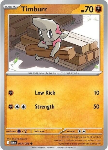 Thẻ hình Pokemon Timburr 047/086 - Lá bài lẻ Black Bolt Common Reverse Holo Poke Ball Holo tiếng Anh chính hãng