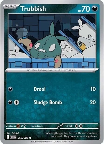 Thẻ hình Pokemon Trubbish 059/086 - Lá bài lẻ White Flare Common Reverse Holo tiếng Anh chính hãng