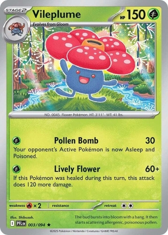 Thẻ hình Pokemon Vileplume 003/094 - Lá bài lẻ Phantasmal Flames Holo Rare Reverse Holo tiếng Anh chính hãng