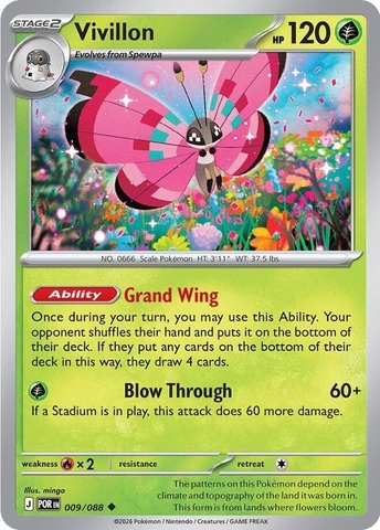 Thẻ hình Pokemon Vivillon 009/088 - Lá bài lẻ Perfect Order Uncommon Reverse Holo tiếng Anh chính hãng