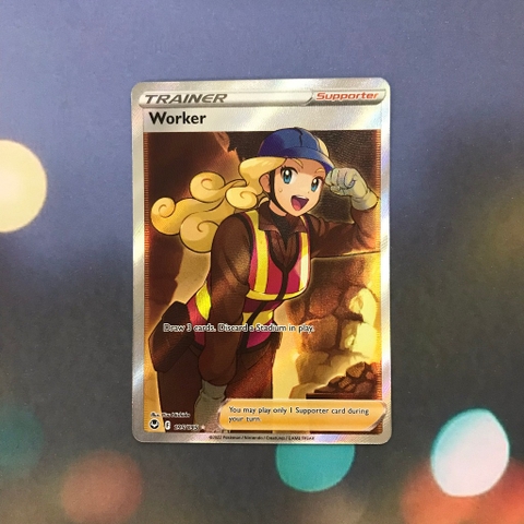 Thẻ hình Pokemon Worker 195/195 - Lá bài lẻ Silver Tempest Full Art Ultra Rare tiếng Anh chính hãng