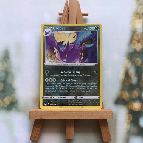 Thẻ hình Pokemon Crobat 105/195 - Lá bài Sword & Shield: Silver Tempest Holo Rare Reverse Holo tiếng Anh chính hãng