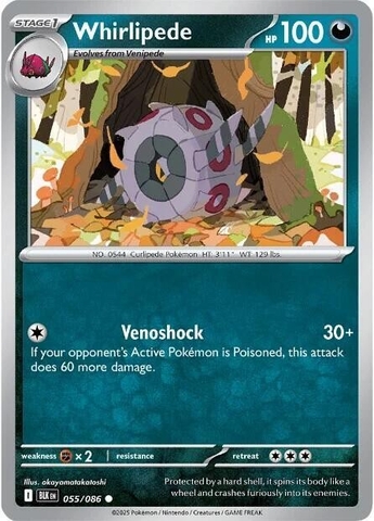 Thẻ hình Pokemon Whirlipede 055/086 - Lá bài lẻ Black Bolt Common Reverse Holo tiếng Anh chính hãng