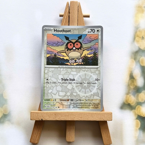 Thẻ hình Pokemon Hoothoot 114/142 - Lá bài lẻ Stellar Crown Common Reverse Holo tiếng Anh chính hãng