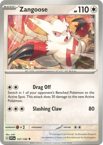 Thẻ hình Pokemon Zangoose 147/198 - Lá bài lẻ Scarlet & Violet Base Set Uncommon Reverse Holo tiếng Anh chính hãng