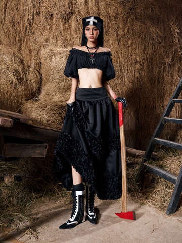 Chân váy đen dài phi hai da nhúng bèo - Abbey Skirt Chân váy đen dài phi hai da nhúng bèo - Abbey Skirt