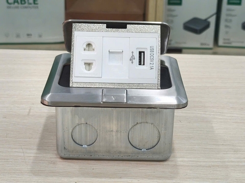Bộ âm sàn SINOAMIGO SPU1SE màu bạc (lắp điện, sạc USB, mạng Cat6) cao cấp