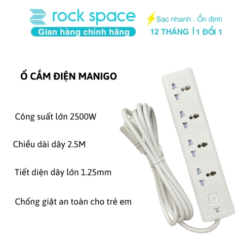 Ổ cắm điện kéo dài chữ nhật Manigo UNS 1K4 4 ổ cắm độ dài dây cắm 2,5 mét Bảo hành 18 tháng