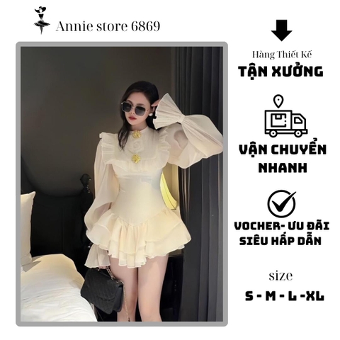 Đầm Voan Nữ Thiết Kế Bèo Tầng Tiểu Thư Sang Chảnh, A-0146