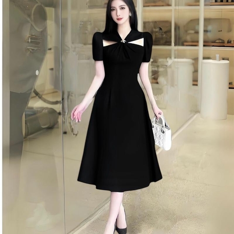 Đầm Lụa Nhật Chéo Ngực Đính Đá, Tùng Xòe Thanh Lịch. A-0114. Nữ. Women. Dress