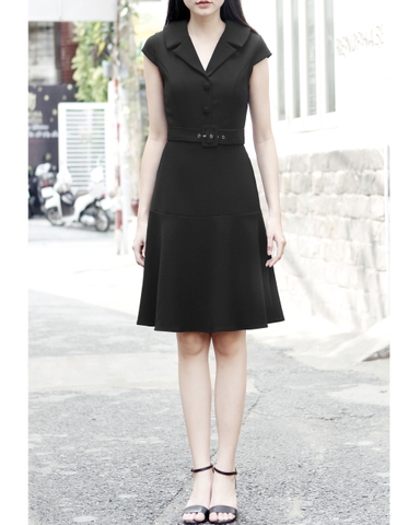 Đầm Ck Tay Con Cổ Vest Hàng Nút Dây Đai Tùng Xòe - Lần 2-L08112811182