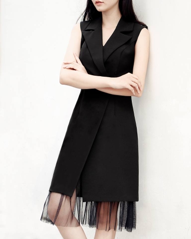 Đầm Vest Ck Sn Tùng Phối Lưới-Dwckl211218C